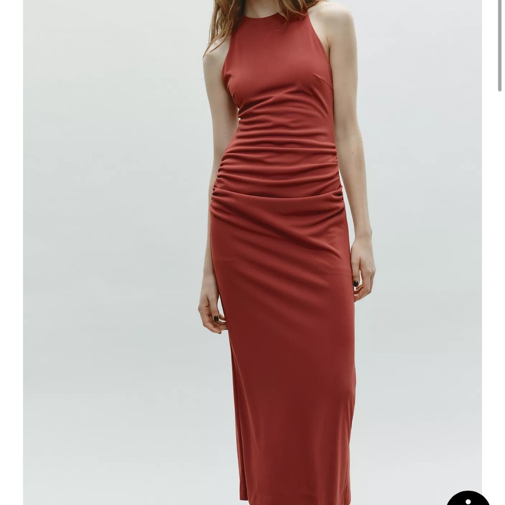Zara halter cross back midi Elegant Red Sleeveless Dress